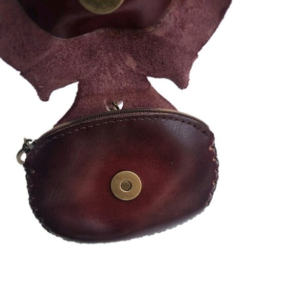 New Red Brown Genuine Leather Handmade Fox Coin Purse Wristlet Key Case - Picture 3 of 4